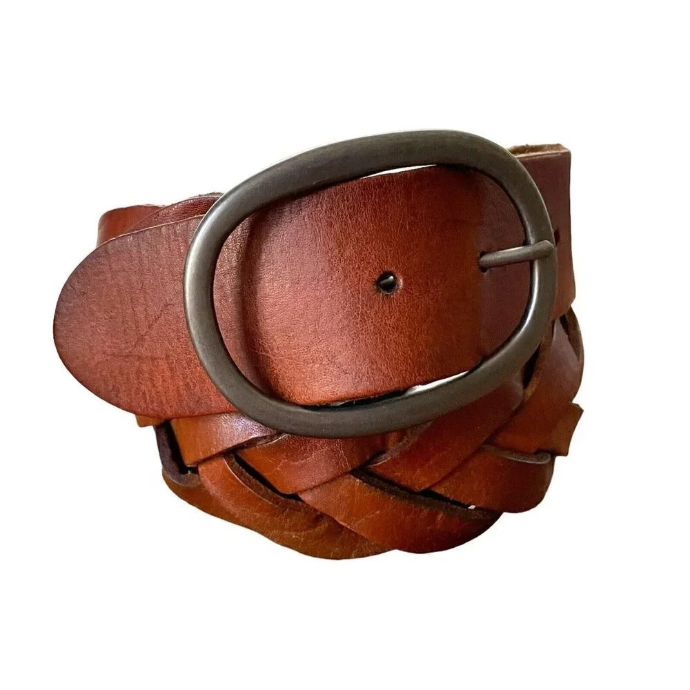 American Eagle Mens Brown Woven Braided Leather Chunky Belt Sz M Boho Western